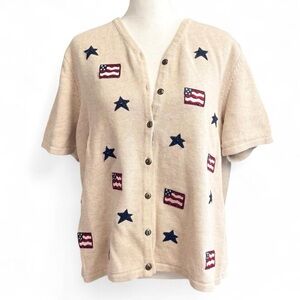 Vintage Croft & Barrow Patriotic Sweater USA Flag Stars Button Down L